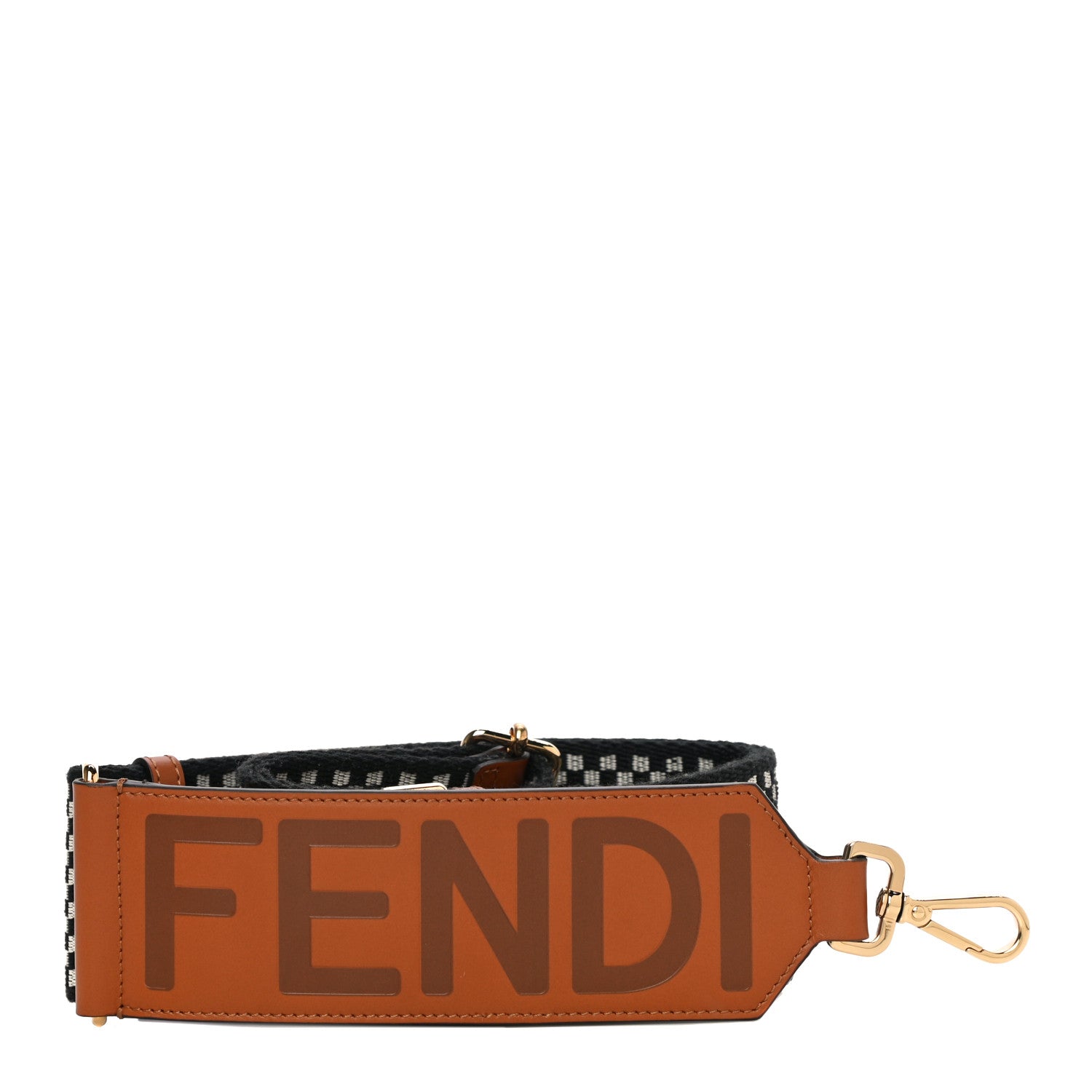 Fendi Ribbon Vitello King Logo Embossed Gingham Woven Adjustable Strap You Panna Black Cuoio 1 of 7