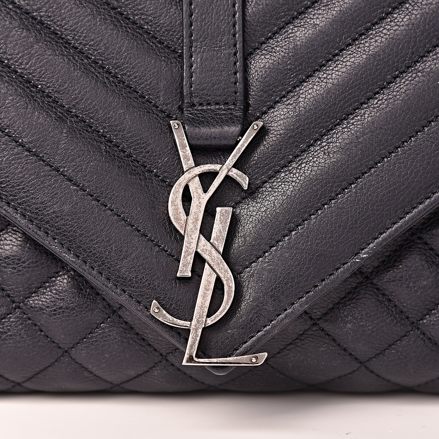 Saint Laurent Calfskin Mixed Matelasse Triquilt Large Monogram Envelope Satchel Deep Marine 14 of 25