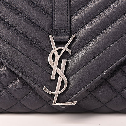 Saint Laurent Calfskin Mixed Matelasse Triquilt Large Monogram Envelope Satchel Deep Marine 14 of 25