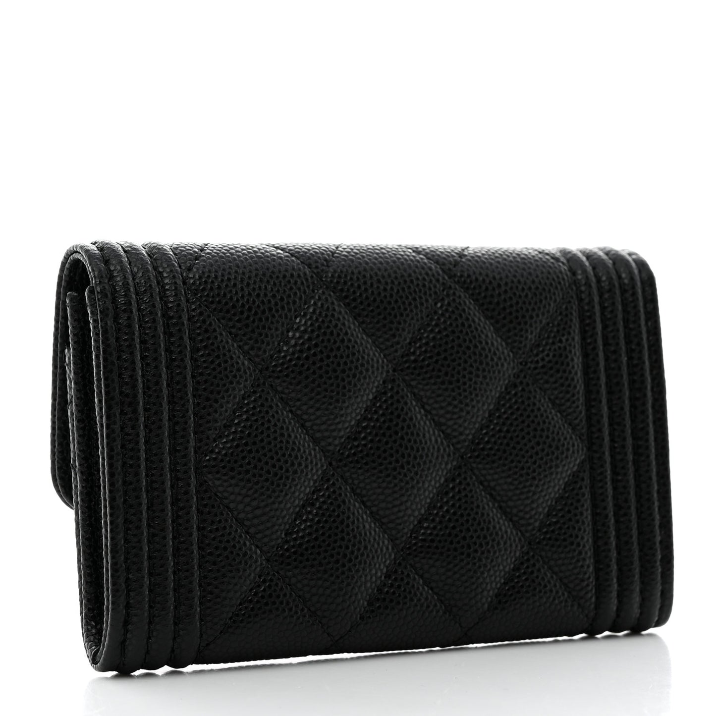 Caviar Quilted Boy Flap Card Holder Black