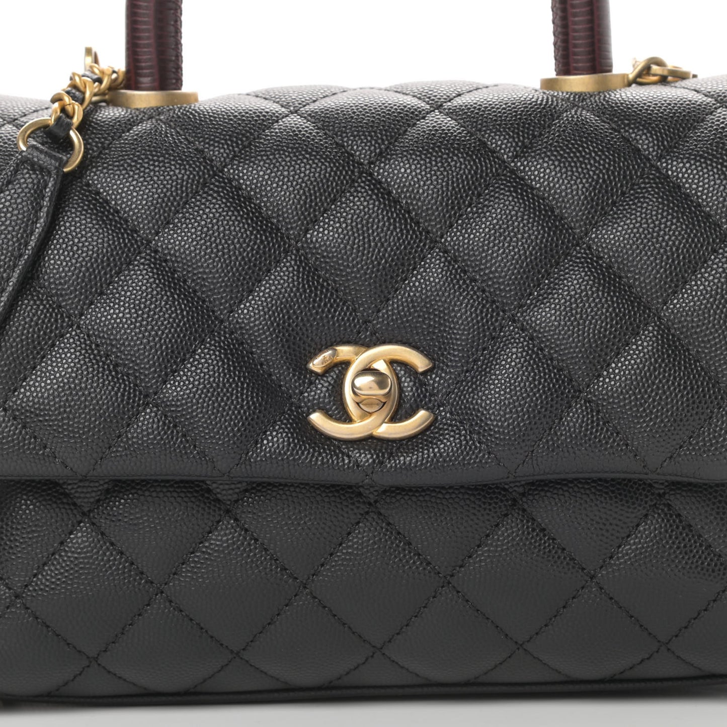Caviar Lizard Embossed Quilted Mini Coco Handle Flap Black