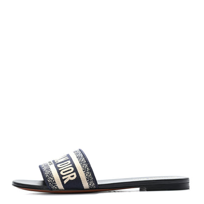 Christian Dior Canvas Embroidered Dway Mules Slide Sandals 38 Deep Blue 1 of 7