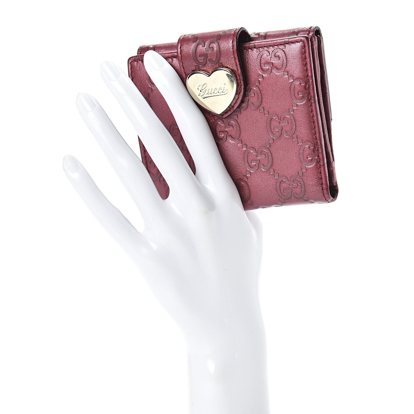 Metallic Guccissima Heart French Flap Wallet Red