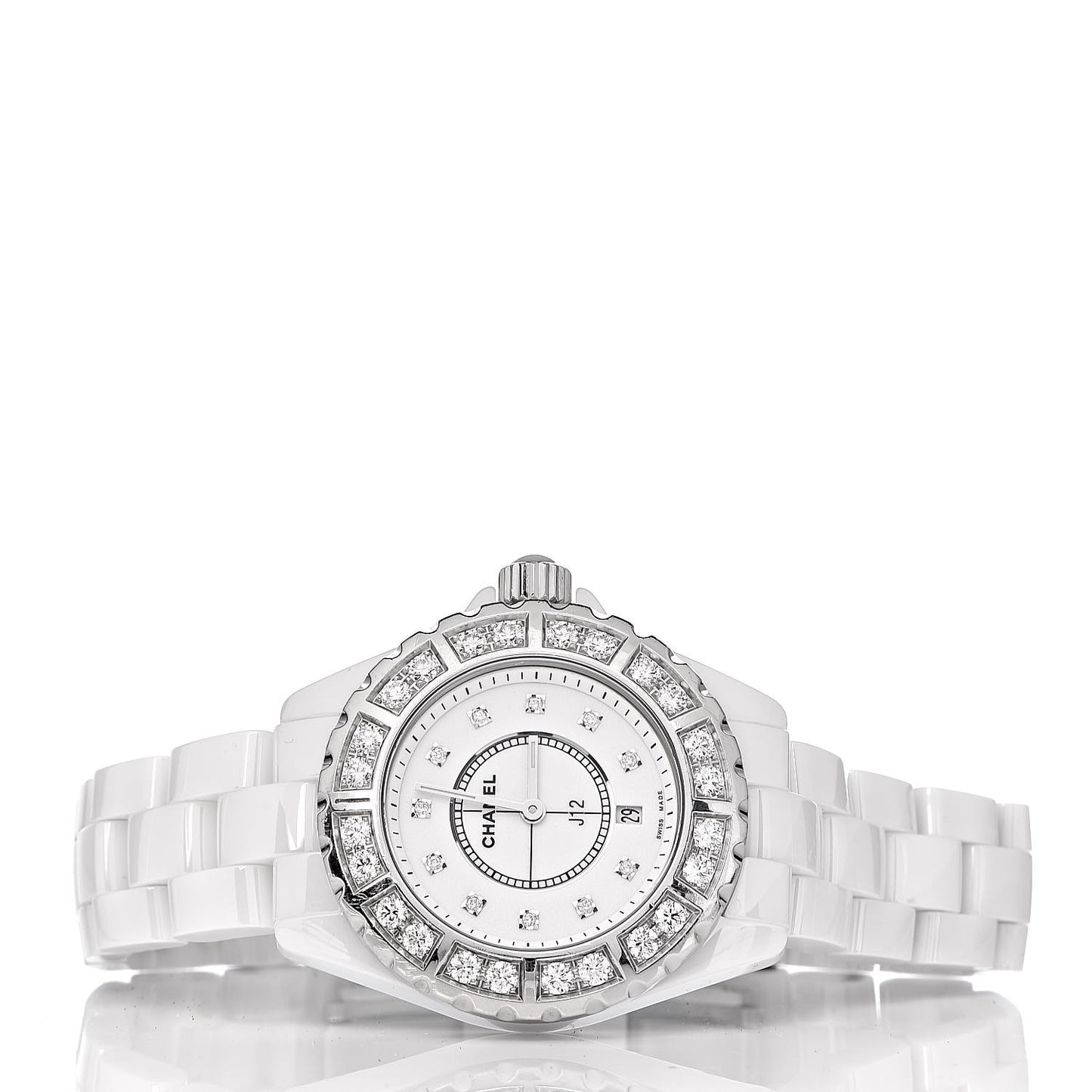 Stainless Steel Ceramic Diamond 33mm J12 Quartz Watch White