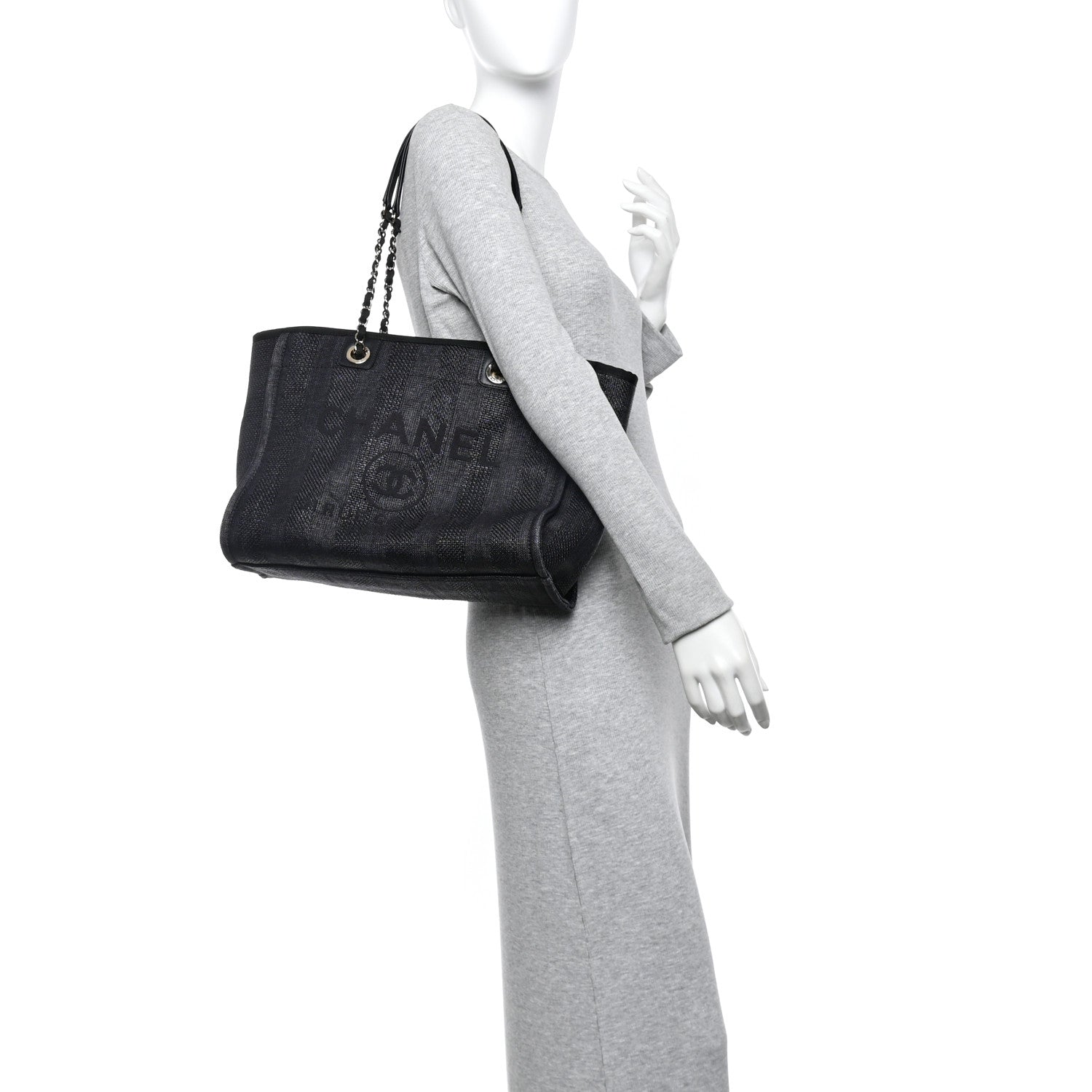 Chanel Mixed Fibers Striped Small Deauville Tote Black 2 of 10