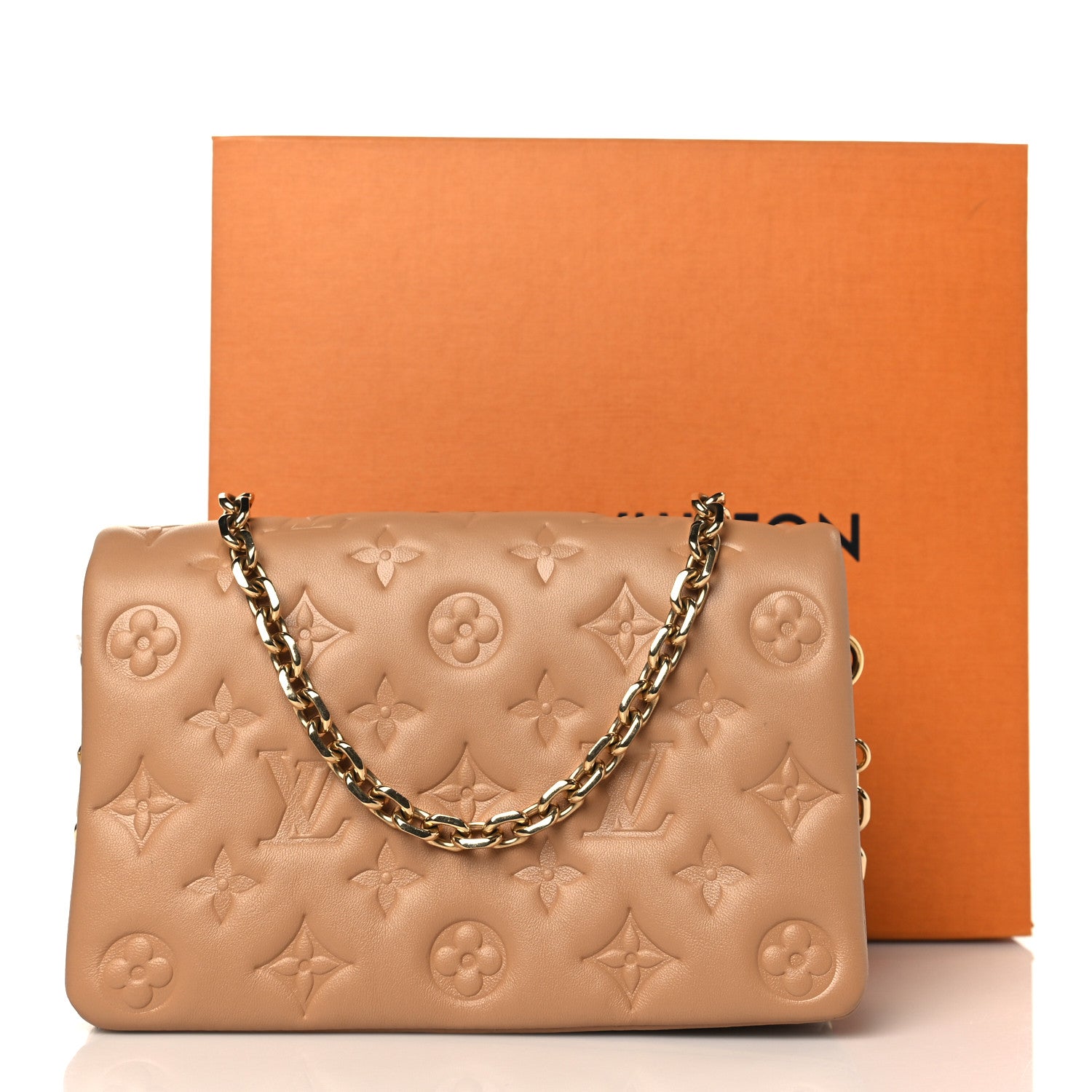 Louis Vuitton Lambskin Embossed Monogram Pochette Coussin Camel 7 of 7