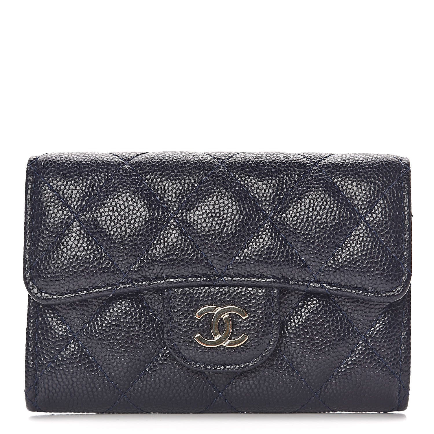 Chanel Caviar Quilted Flap Card Holder Wallet Navy Blue 1 of 12