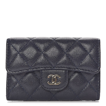 Chanel Caviar Quilted Flap Card Holder Wallet Navy Blue 1 of 12