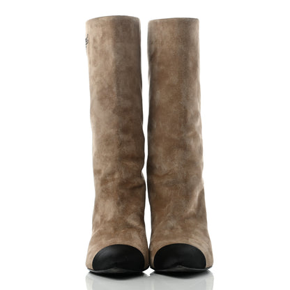 Chanel Suede Calfskin Satin Gabrielle Cap Toe Short Boots 38 Beige Black 2 of 12