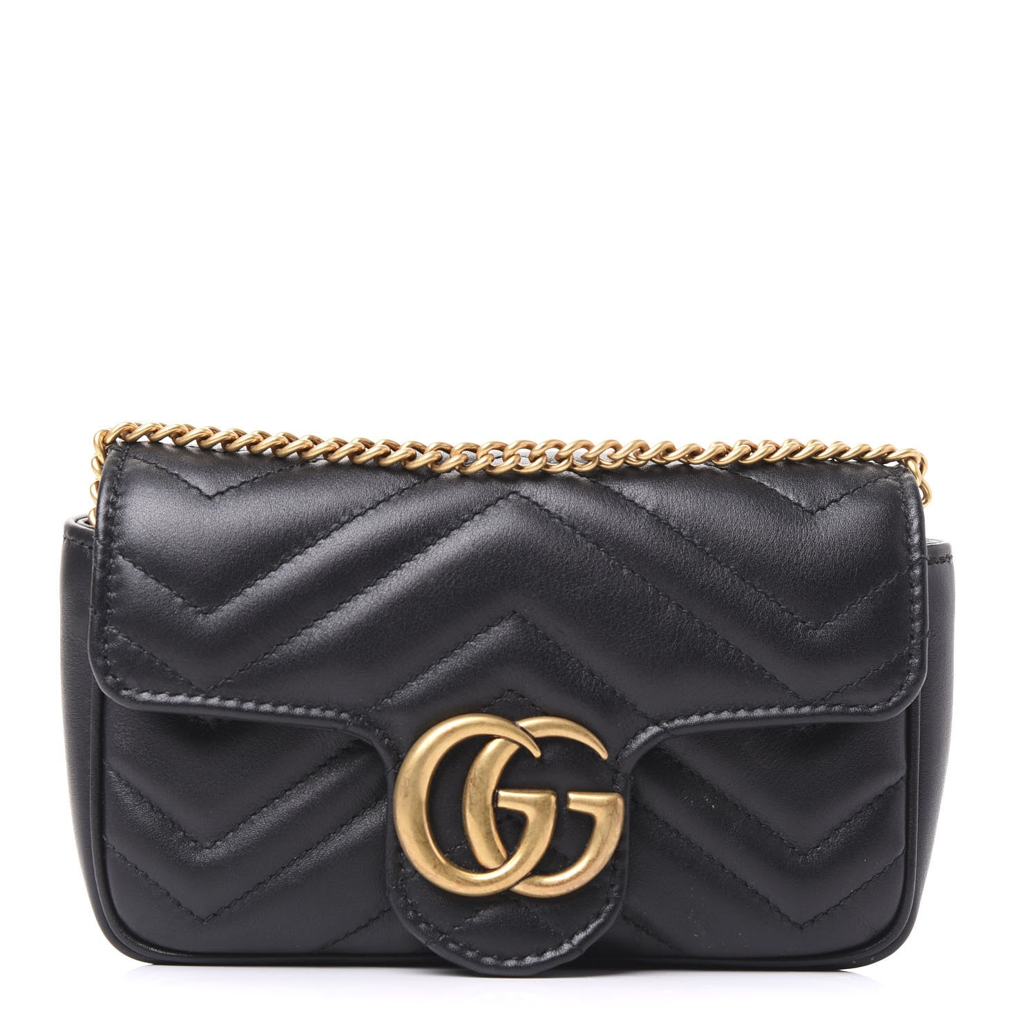 Gucci Calfskin Matelasse Super Mini GG Marmont Shoulder Bag Black 1 of 10