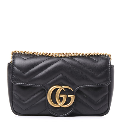 Gucci Calfskin Matelasse Super Mini GG Marmont Shoulder Bag Black 1 of 10