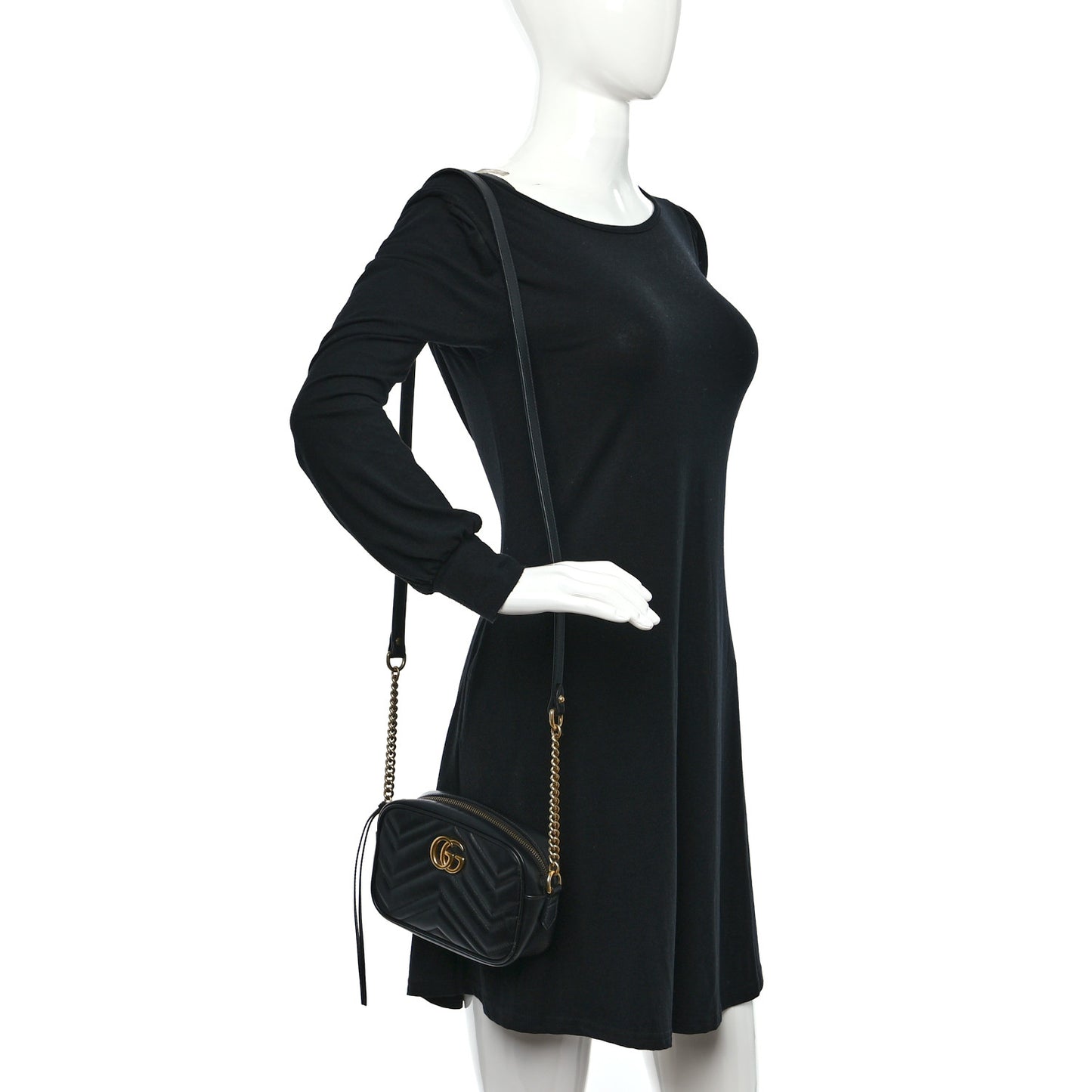 Calfskin Matelasse Small GG Marmont Chain Shoulder Bag Black