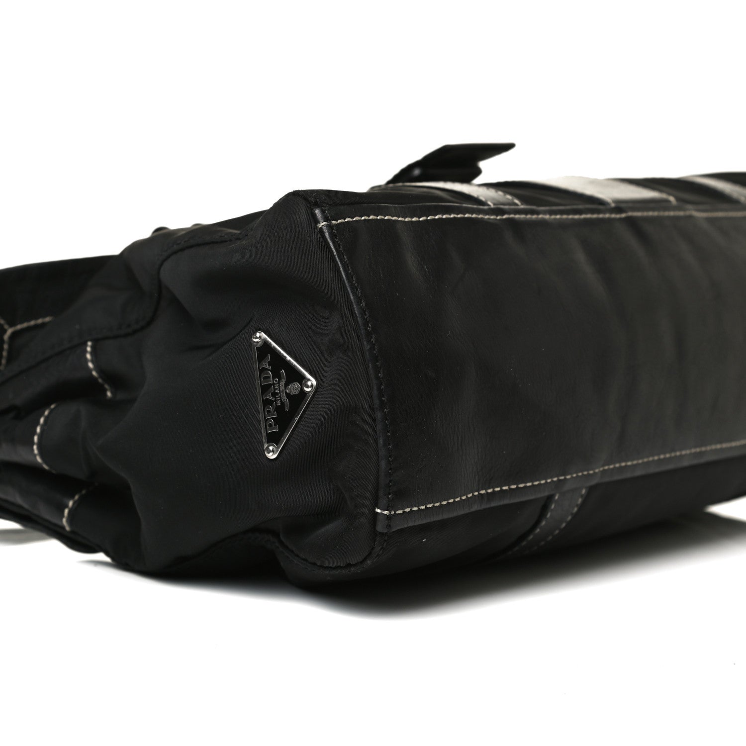 Prada Soft Calfskin Nylon Buckle Shoulder Bag Black 4 of 15