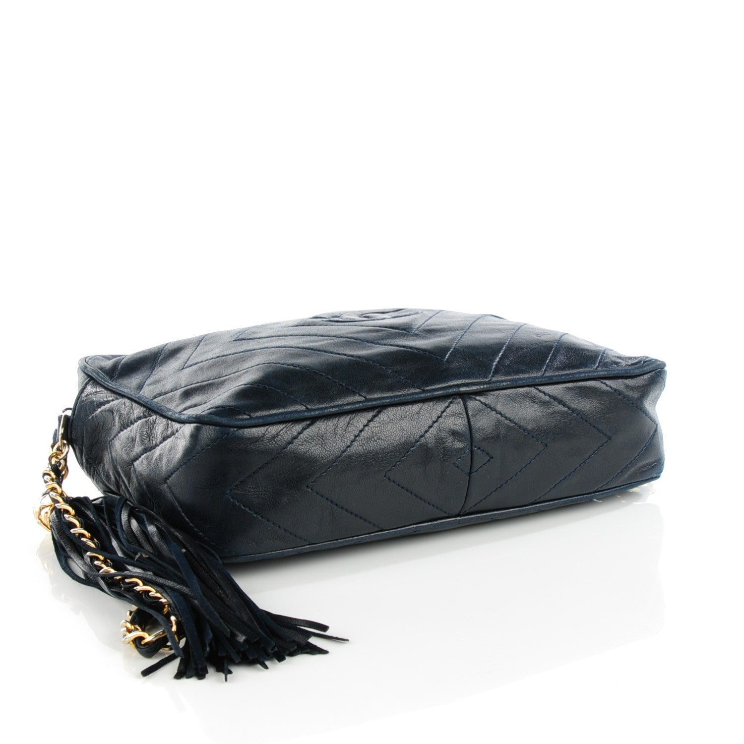 Chanel Lambskin Chevron Camera Case Navy 4 of 8