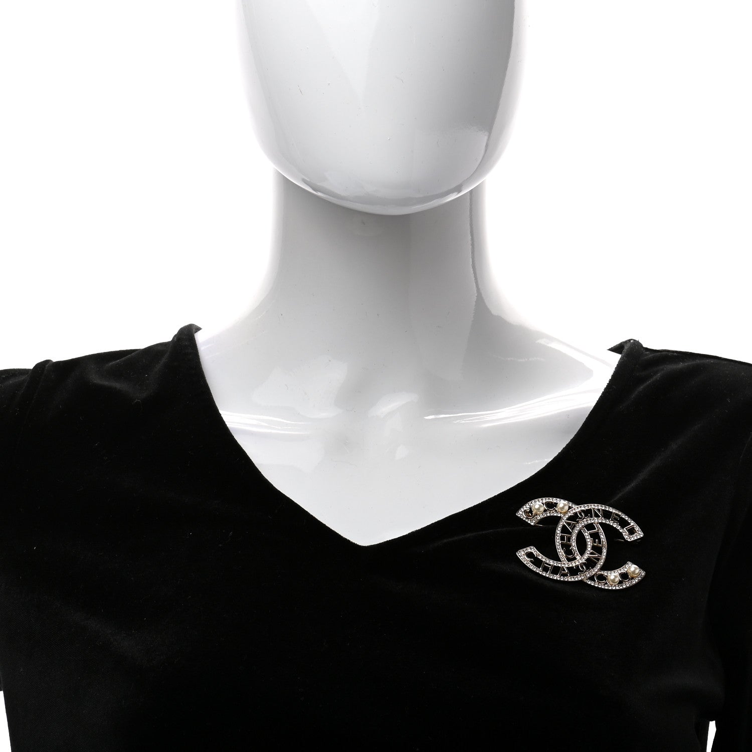 Chanel Crystal Pearl Coco CC Logo Brooch Gold 2 of 3