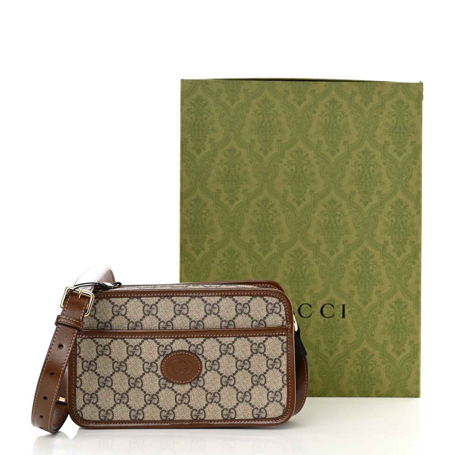 GG Supreme Monogram Azalea Calfskin Mini Retro Interlocking G Shoulder Bag Beige Ebony Brown Sugar