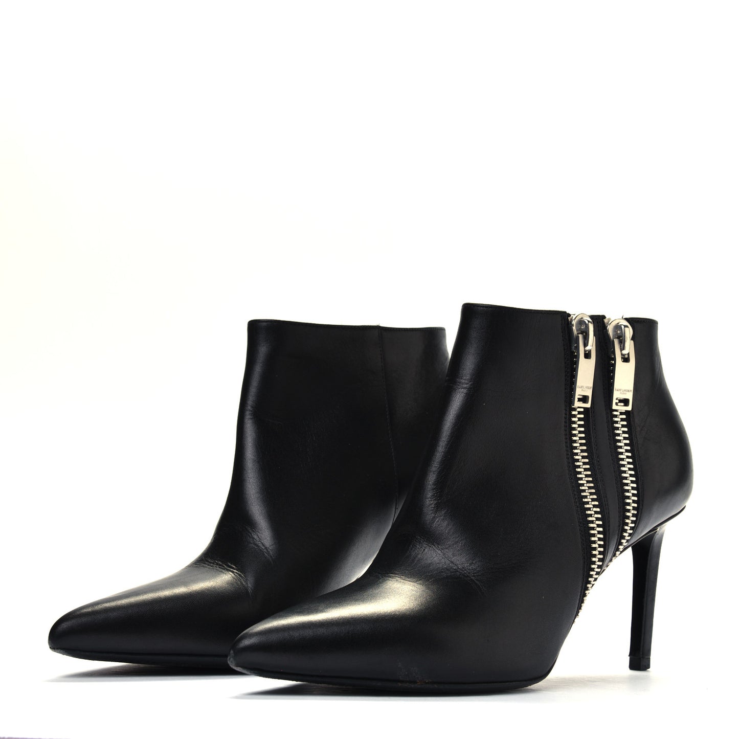 Calfskin Double Zipper Booties 37.5 Black