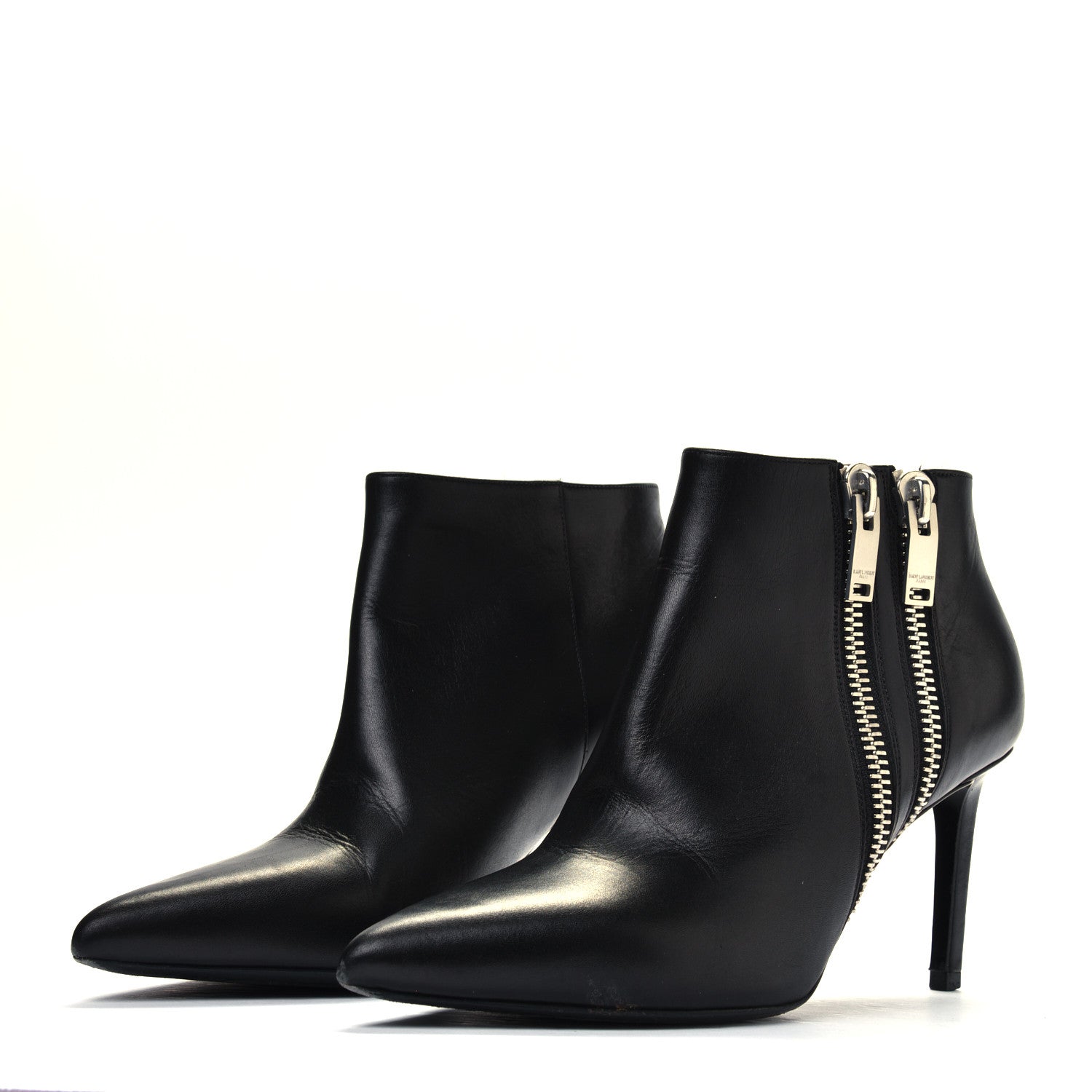 Saint Laurent Calfskin Double Zipper Booties 37.5 Black 2 of 4