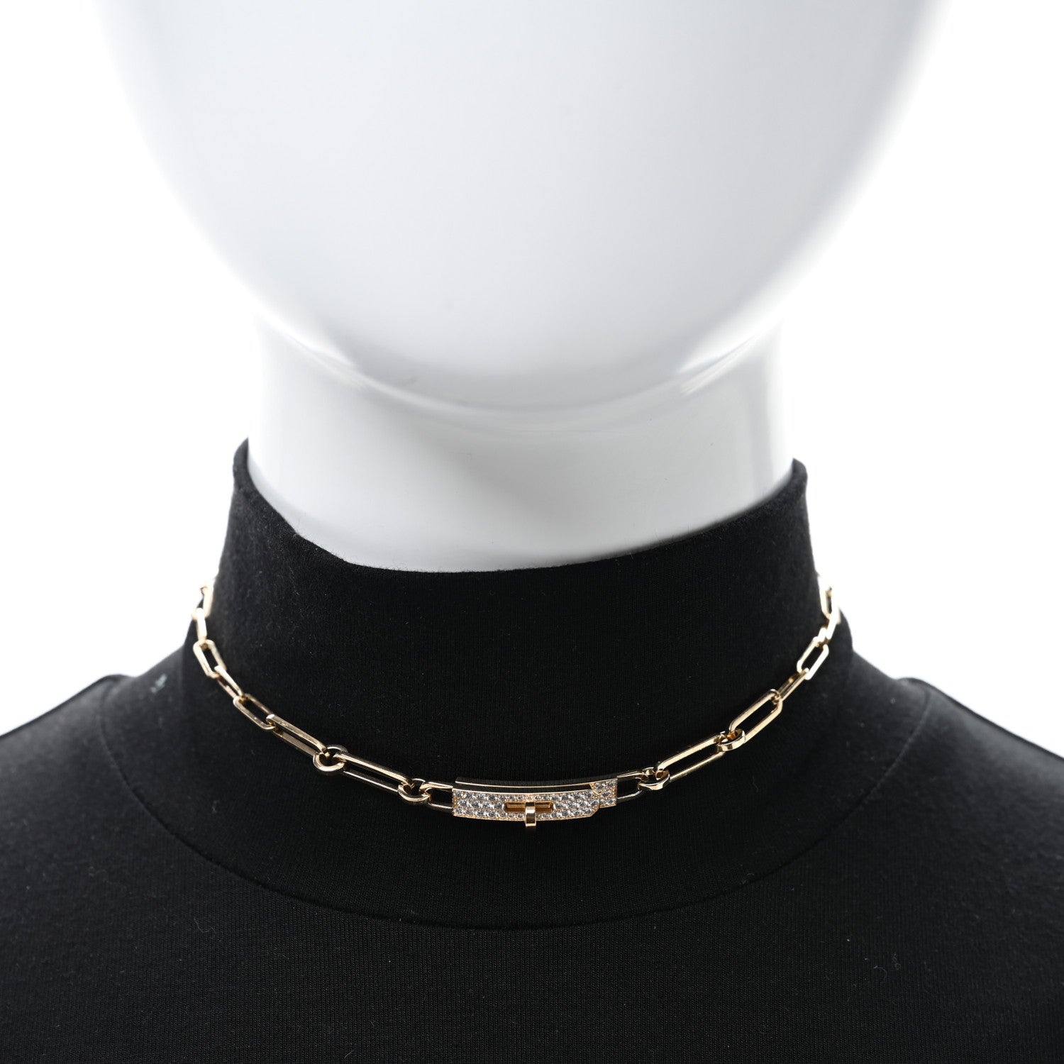 Hermes 18K Rose Gold Diamond Pave Kelly Chaine Choker Necklace 2 of 6