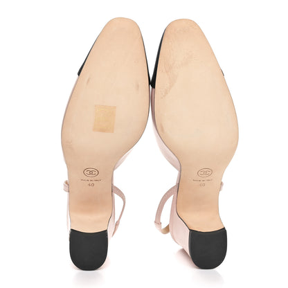 Chanel Lambskin Grosgrain Cap Toe CC Slingback Pumps 40 Light Pink Black 5 of 8