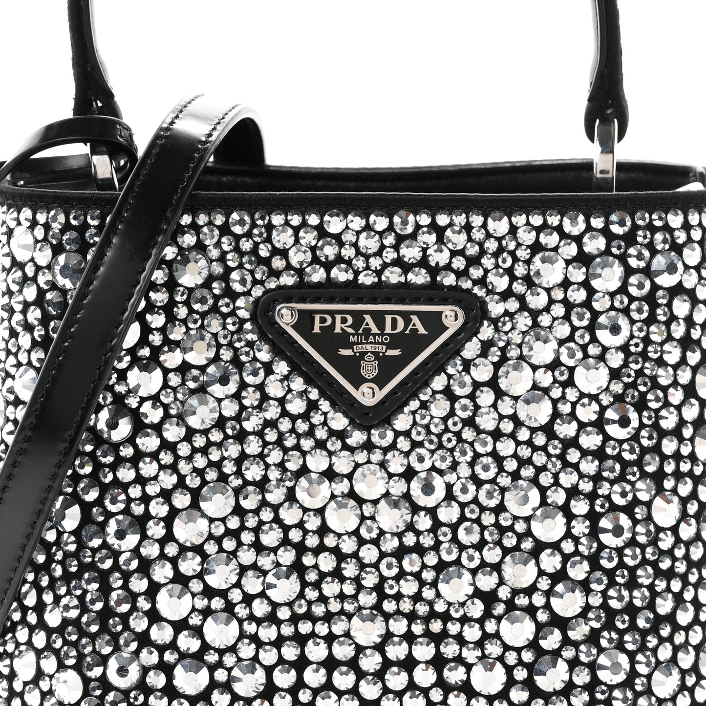 Satin Crystal Small Panier Bucket Bag Metal