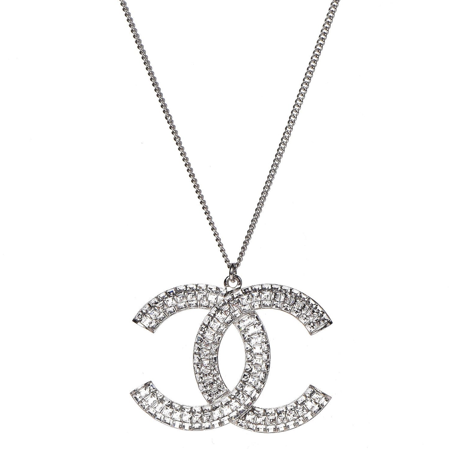 Baguette Crystal CC Necklace Silver