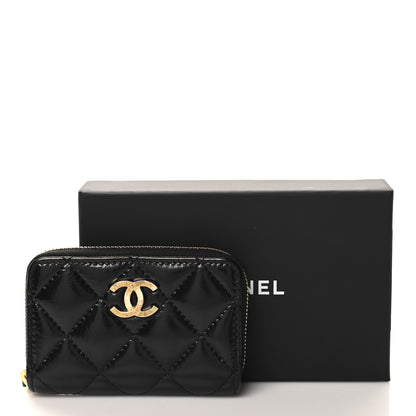 Chanel Shiny Lambskin Quilted Textured CC Zip Coin Purse Black 8 of 8