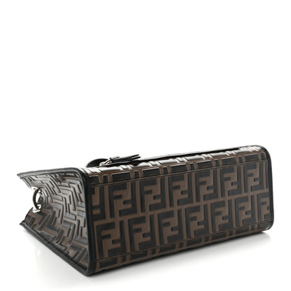 Fendi Vitello Century Wicker Bi-Color FF 1974 Embossed Small Runaway Shopper Tote Maya Black 4 of 10