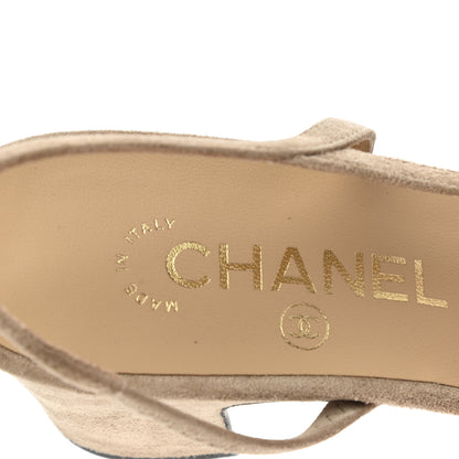 Chanel Kid Suede Grosgrain Cap Toe CC Slingback Sandals 39 Beige Black 7 of 9
