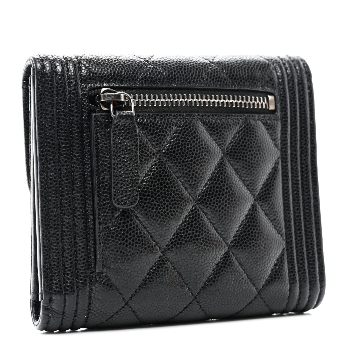 Caviar Quilted Compact Boy Wallet Black