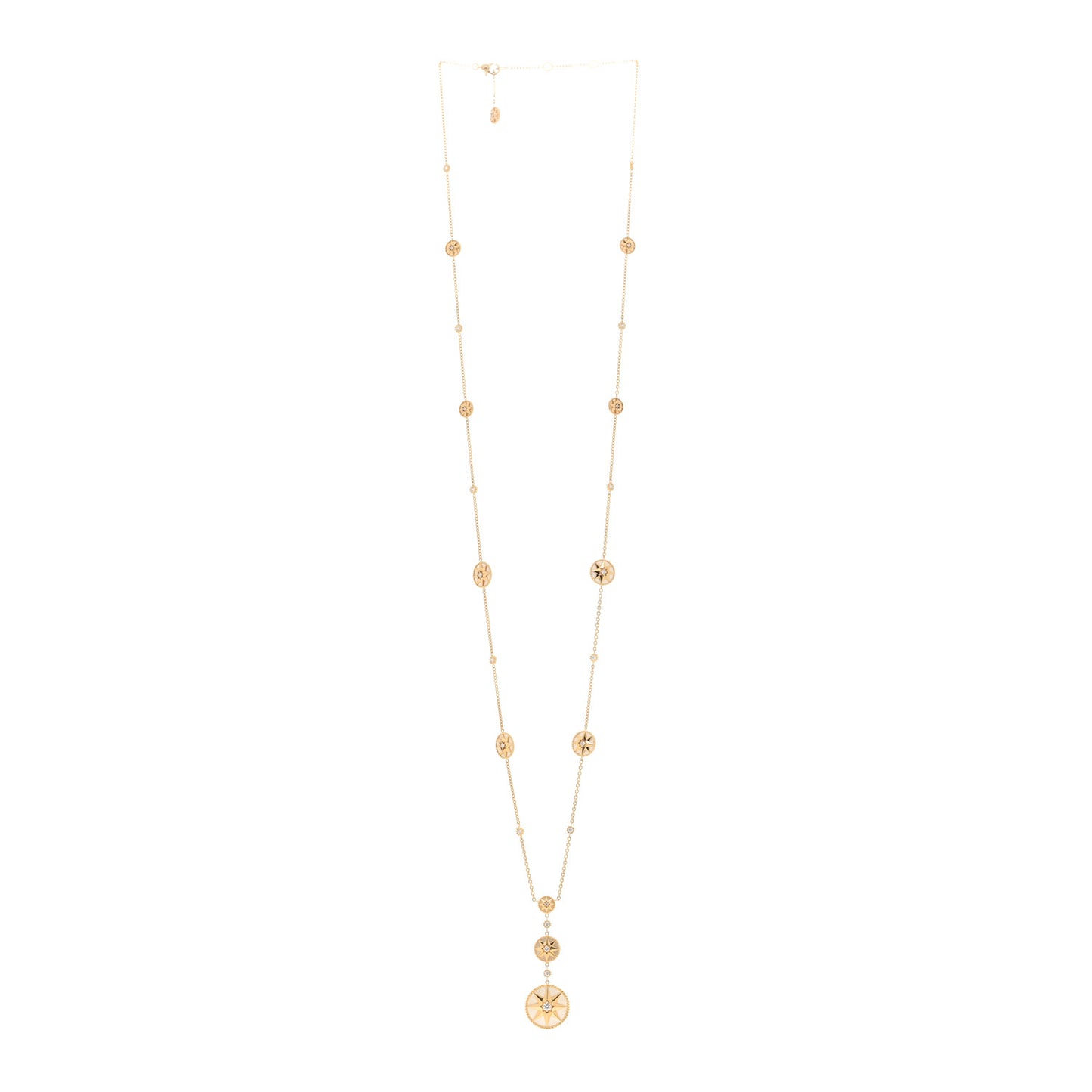 18K Yellow Gold Diamond Mother of Pearl Rose Des Vents Long Necklace