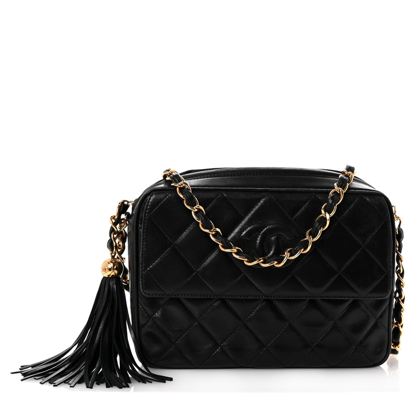 Lambskin Quilted CC Tassel Camera Case Black