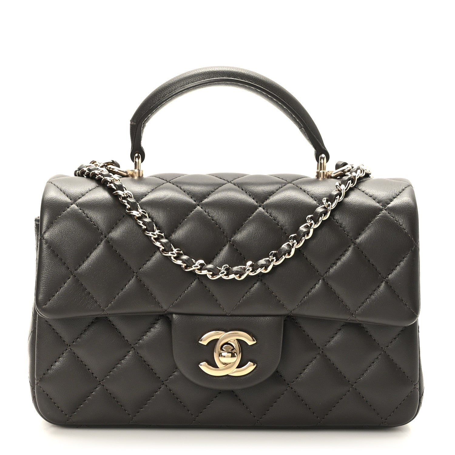 Chanel Lambskin Quilted Mini Top Handle Rectangular Flap Dark Brown 1 of 11