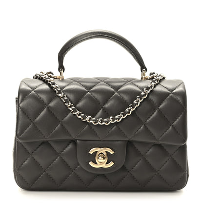 Chanel Lambskin Quilted Mini Top Handle Rectangular Flap Dark Brown 1 of 11