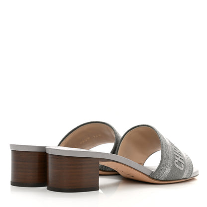 Christian Dior Canvas Lame Embroidered Dway 50mm Slide Sandals 37.5 Metal Grey 4 of 8