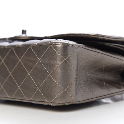 Chanel Metallic Calfskin Quilted Medium Double Flap Dark Silver 7 of 9
