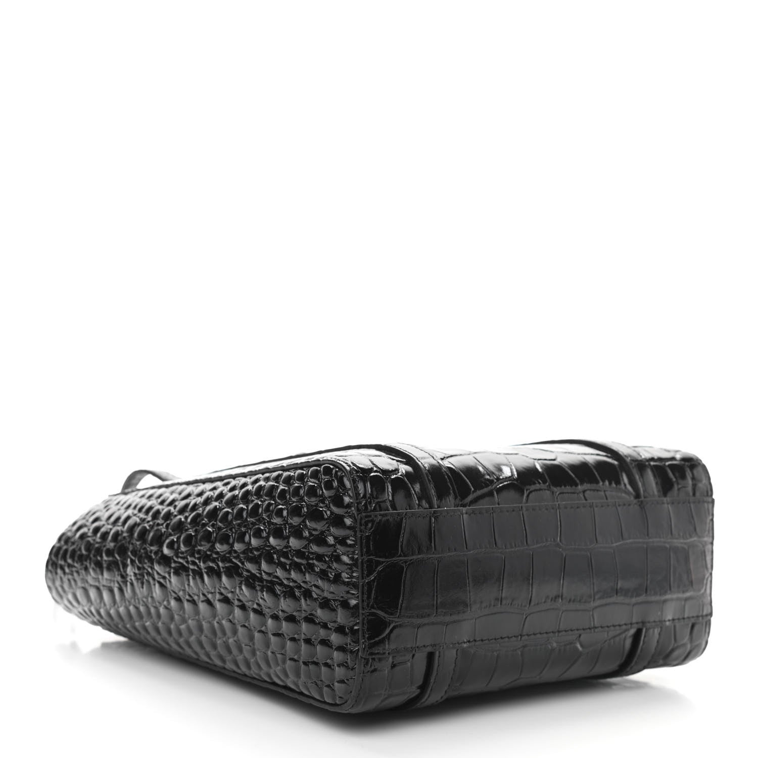 Balenciaga Shiny Calfskin Logo Crocodile Embossed XXS Everyday Tote Black 4 of 9