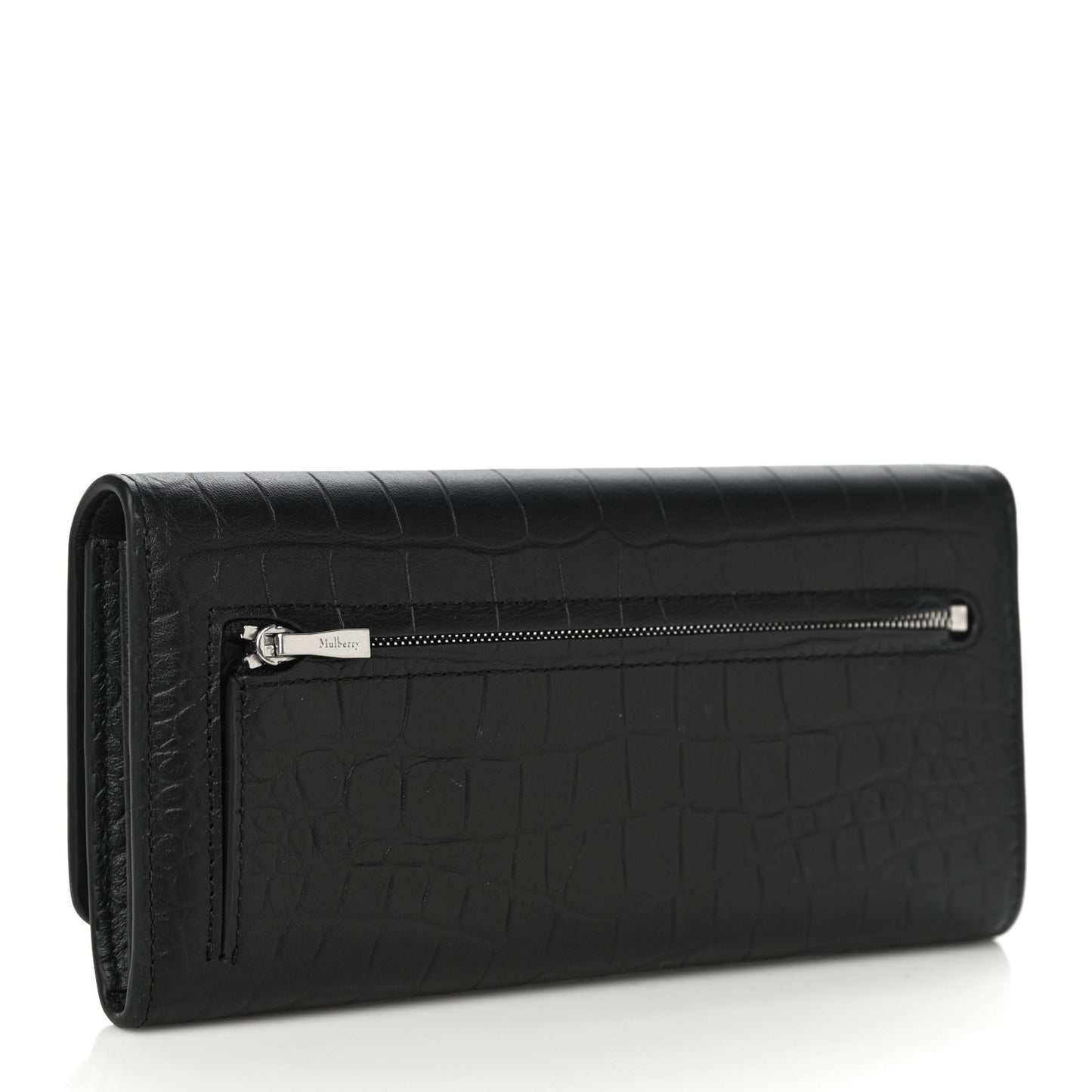 Crocodile Embossed Calfskin Wallet Black