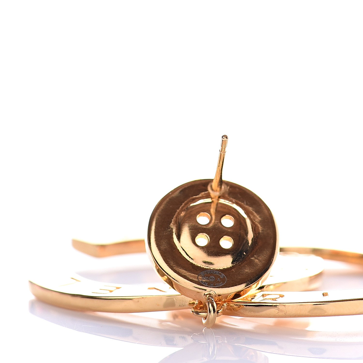 Chanel Metal Large Paris Button Earrings Gold 3 of 4