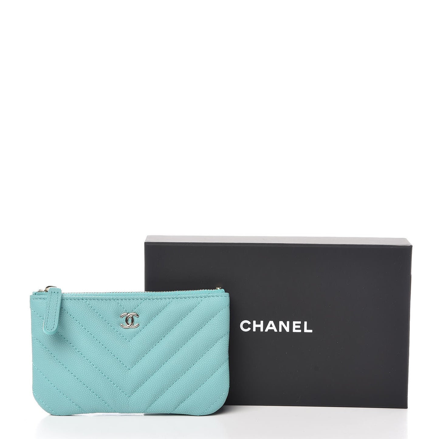 Caviar Chevron Quilted Small Cosmetic Case Green