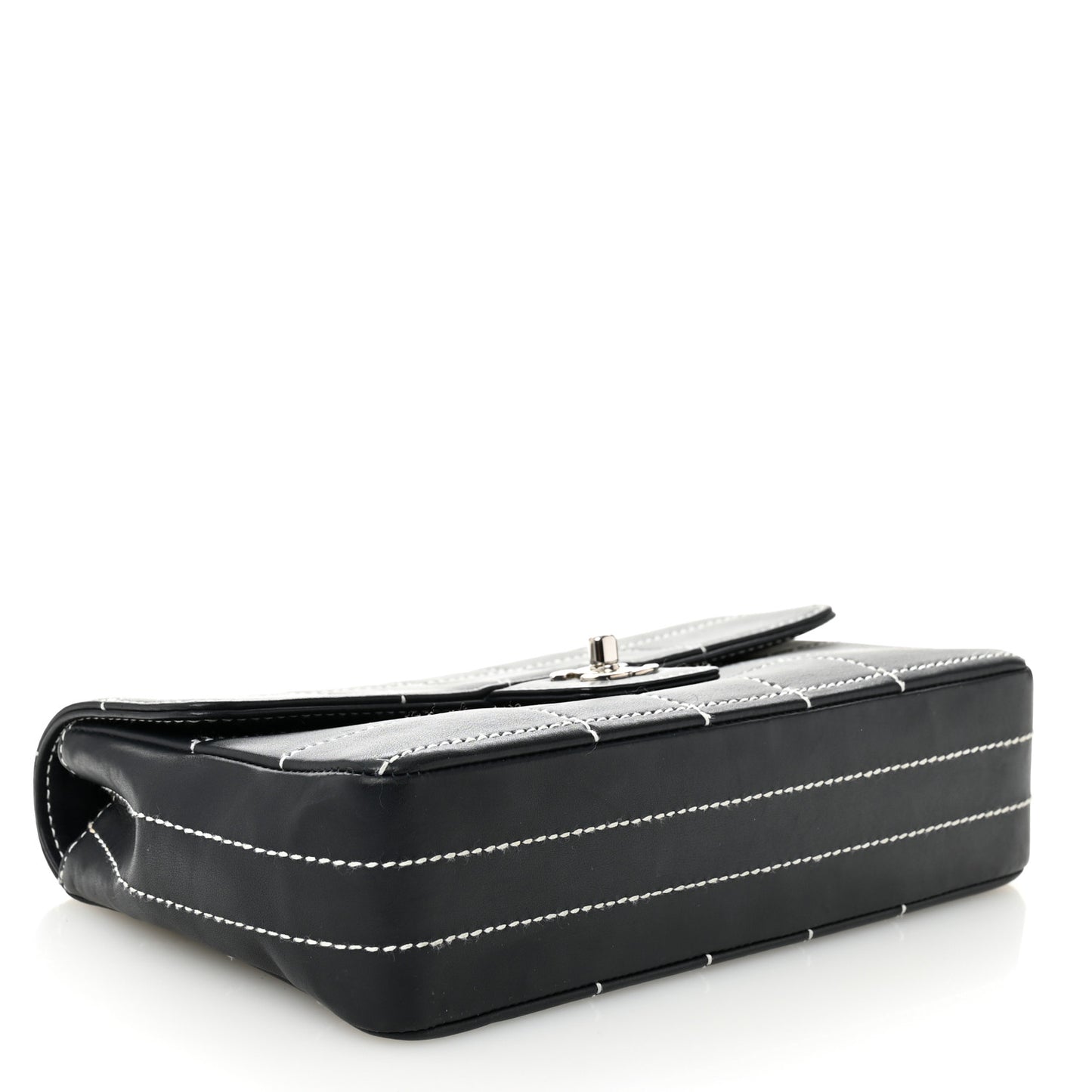Calfskin Contrast Stitched Medium Single Flap Navy Blue