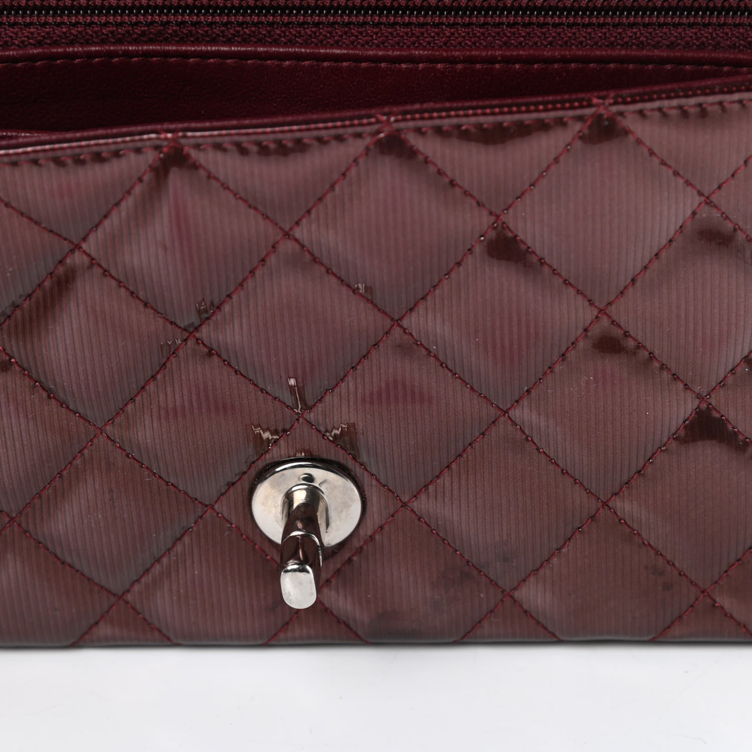 Chanel Striated Patent Quilted Mini Rectangular Flap Burgundy 12 of 14
