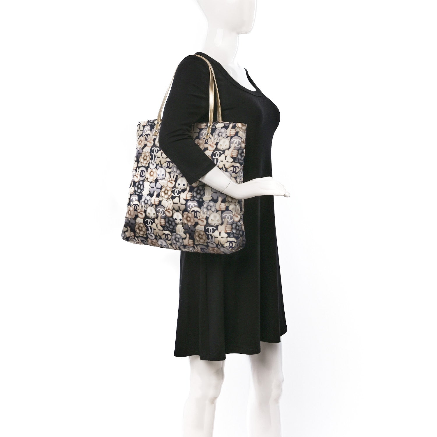 Chanel Nylon Cat Emoticon Tote Navy Gold 2 of 10