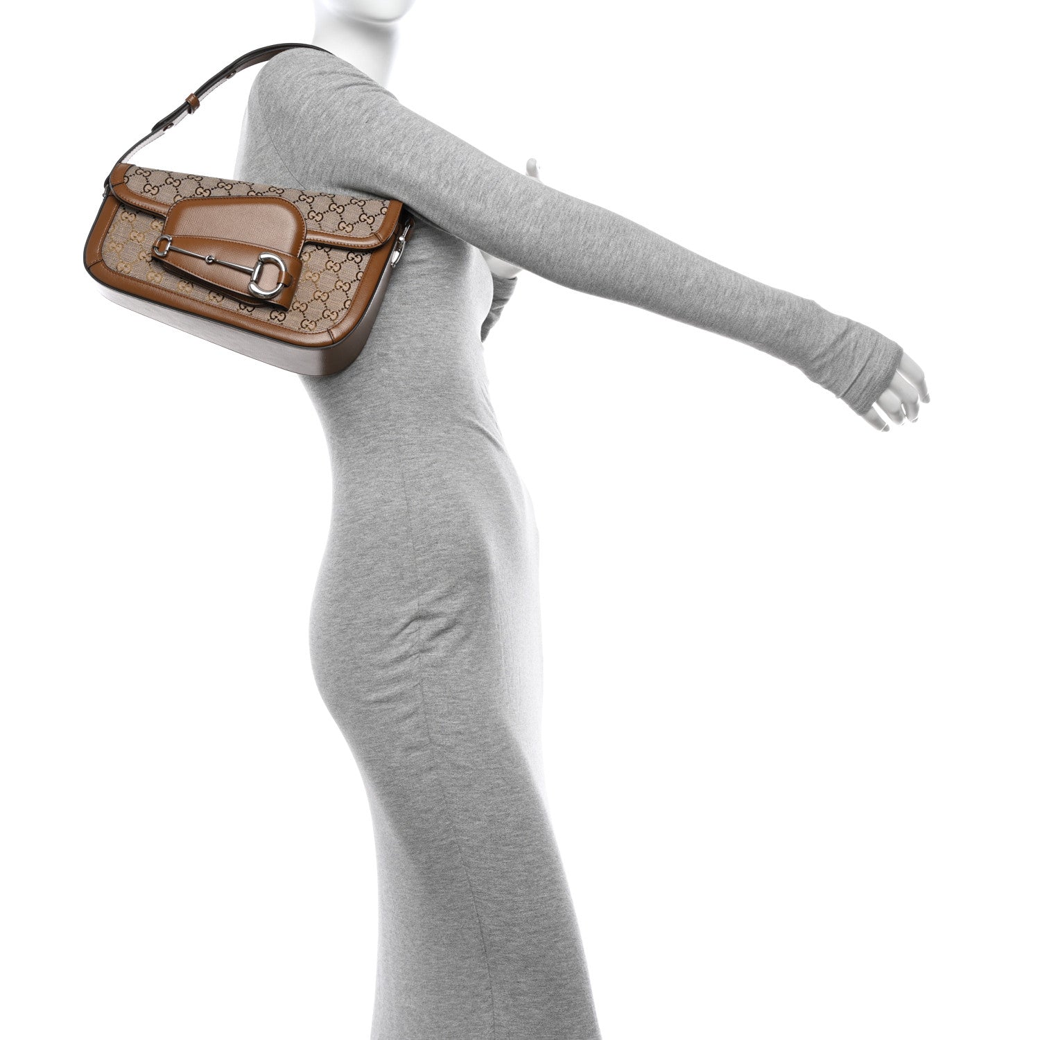 Gucci Monogram Small Horsebit 1955 Asymmetric Shoulder Bag Beige Brown Sugar 2 of 10