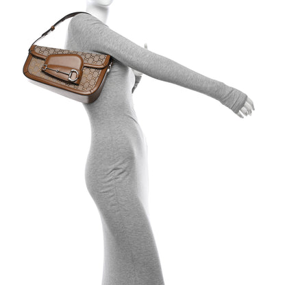Gucci Monogram Small Horsebit 1955 Asymmetric Shoulder Bag Beige Brown Sugar 2 of 10