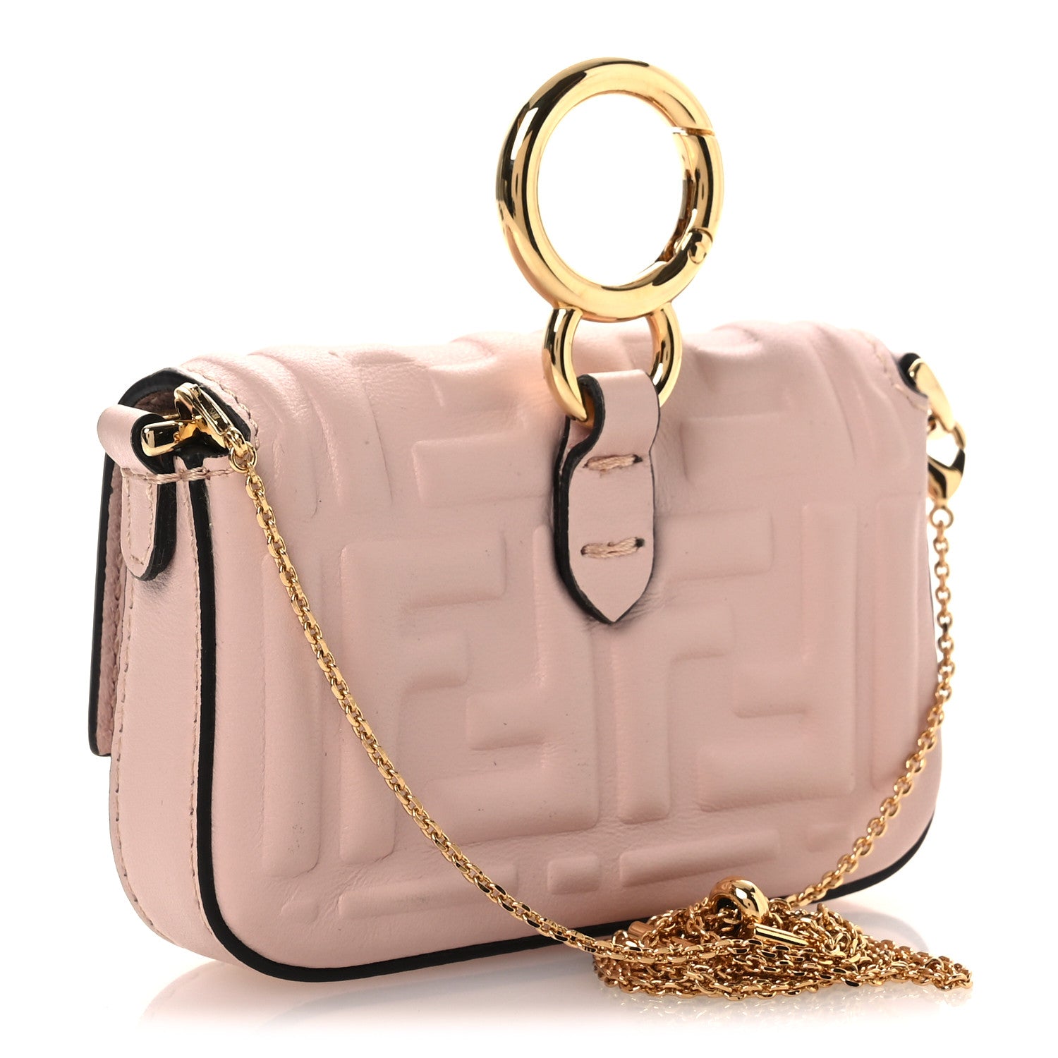 Fendi Nappa Matisse FF Embossed Nano Maxi Buckle Baguette Charm Rosa Quarzo 3 of 12