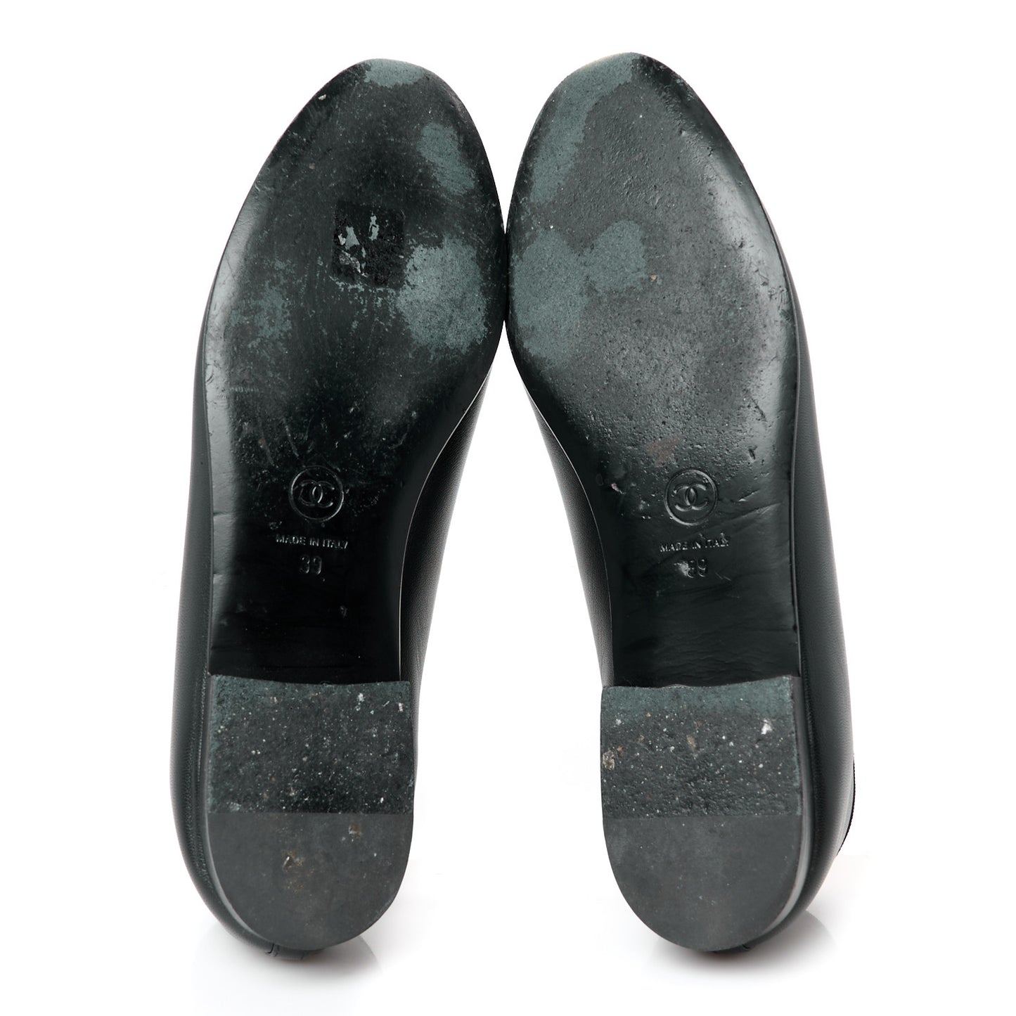 Lambskin Patent Cap Toe Ballerina Flats 39 Black