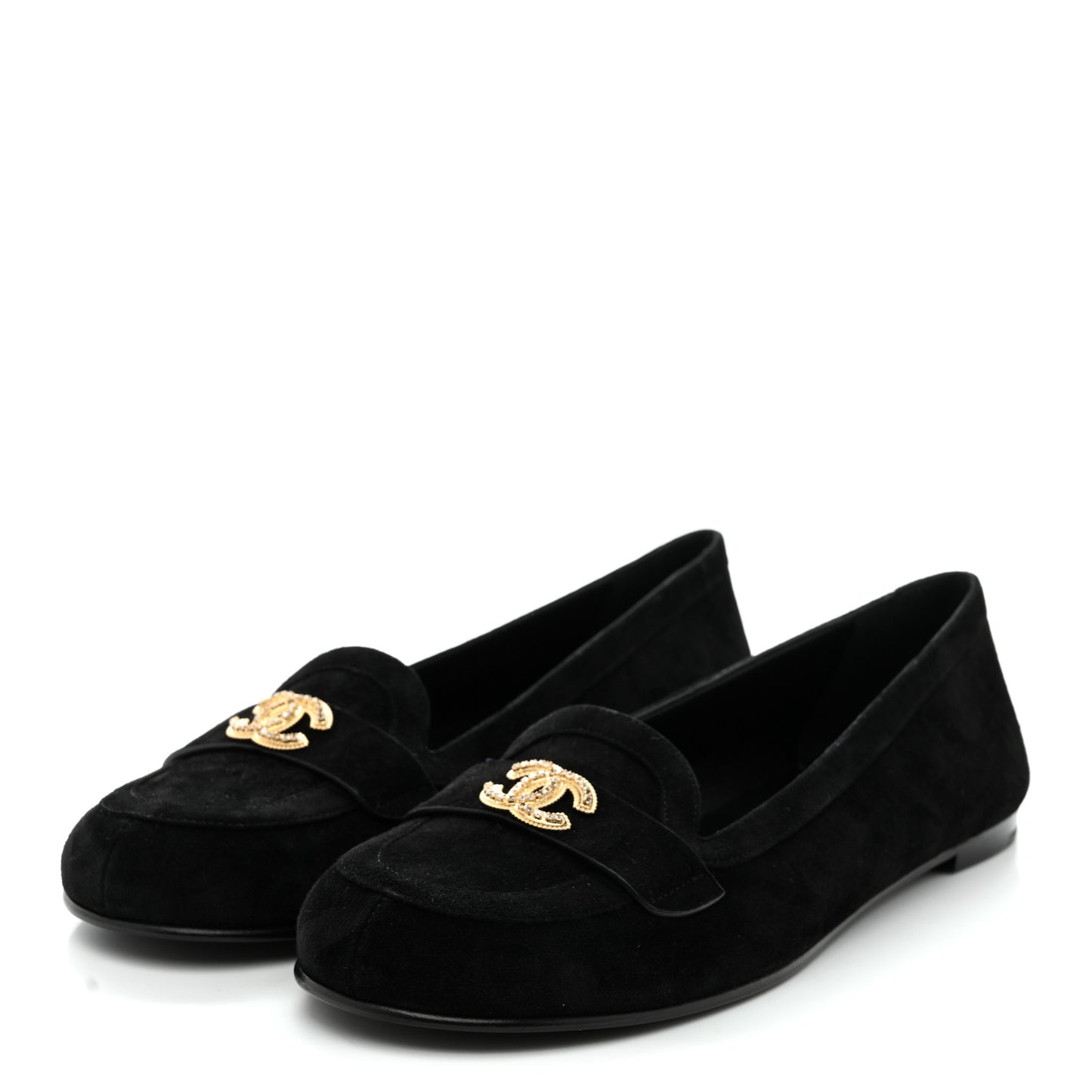 Suede Crystal CC Mocassin Loafers 39.5 Black