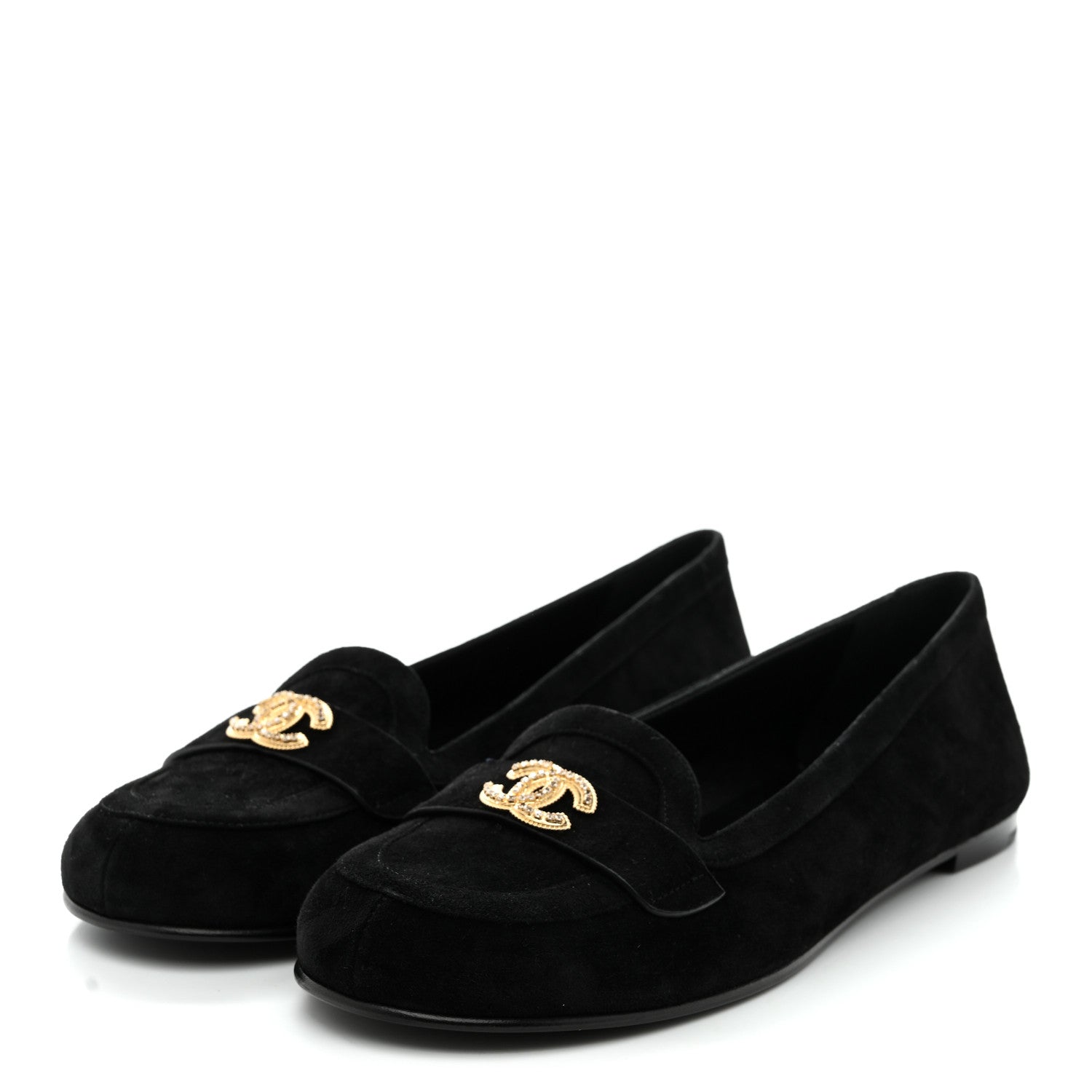 Chanel Suede Crystal CC Mocassin Loafers 39.5 Black 4 of 9
