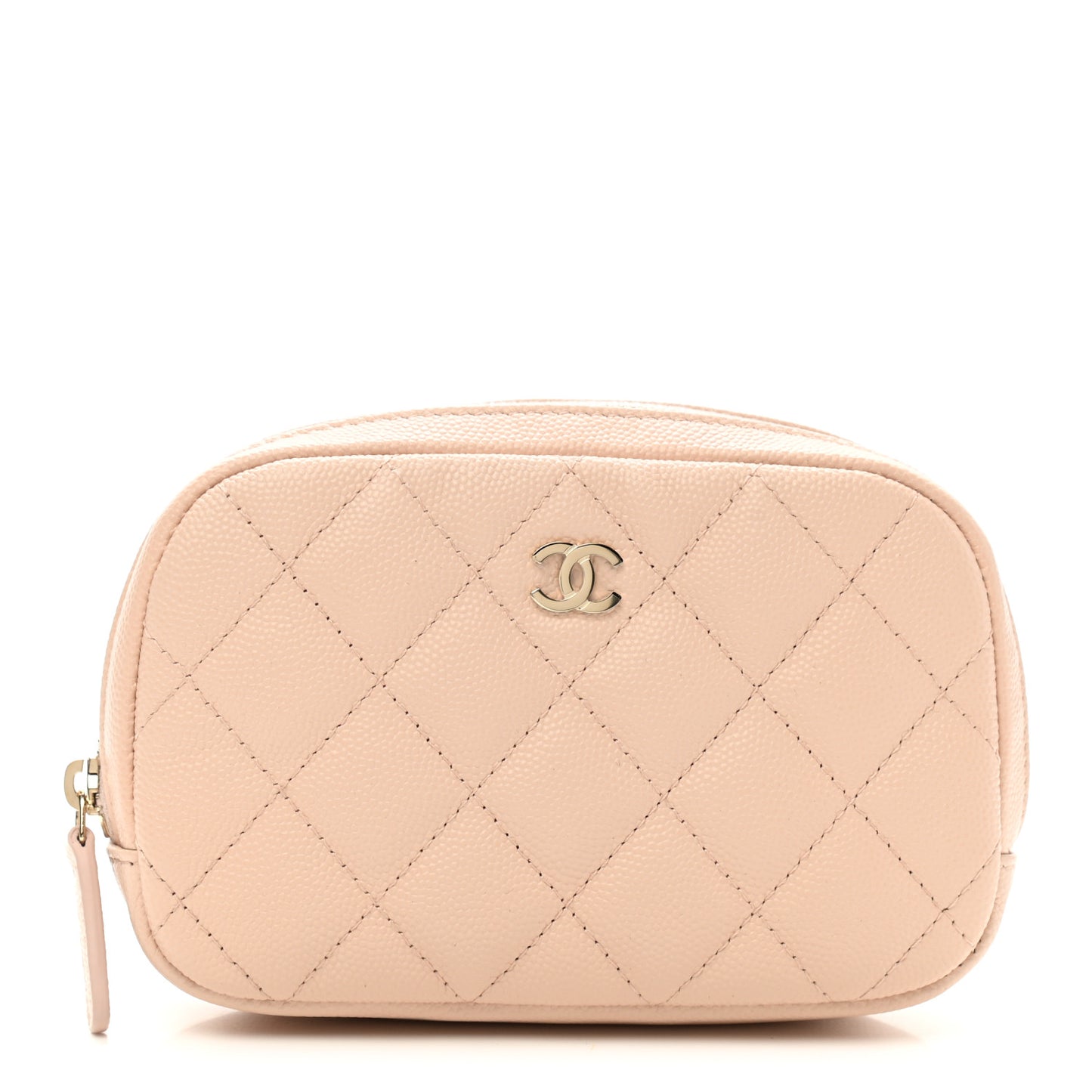 Caviar Quilted Small Curvy Pouch Cosmetic Case Light Beige